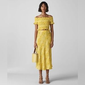Whistles Python Snake Print Bias Cut Midi Skirt in Yellow Multi 6 NWOT
